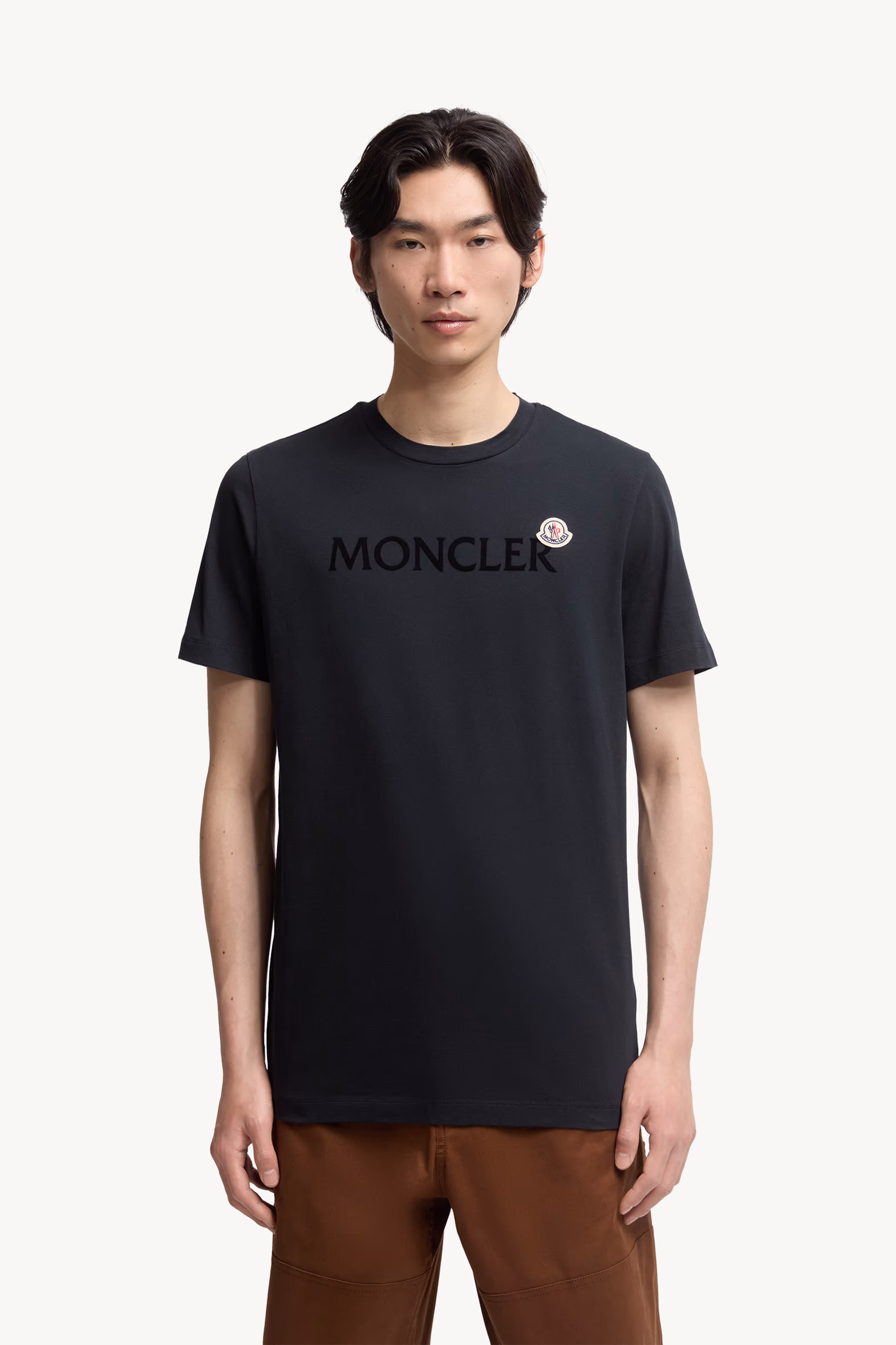 T-shirt en coton à logo floqué Hommes Bleu Nuit Moncler 3